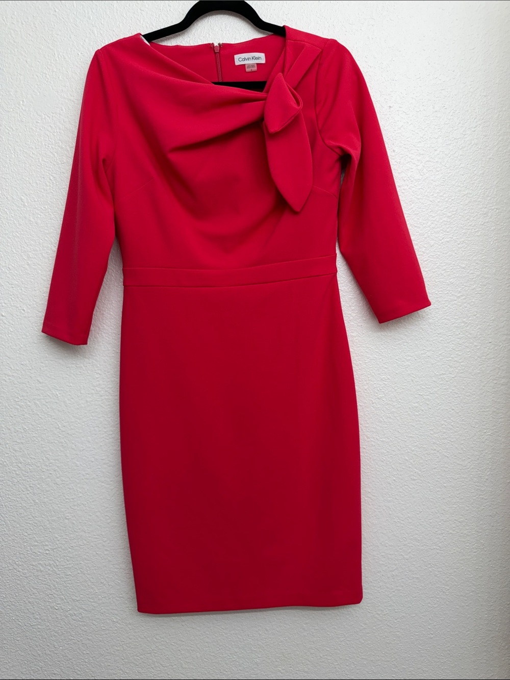 Calvin Klein Hot Pink Red Bow-Detail Sheath Dress